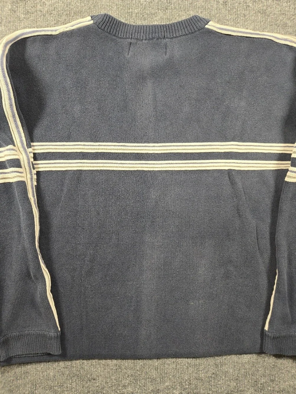 Vintage Quiksilver 90s Knit Sweater Large Blue Boxy Striped Crewneck Skater Surf - Picture 7 of 13